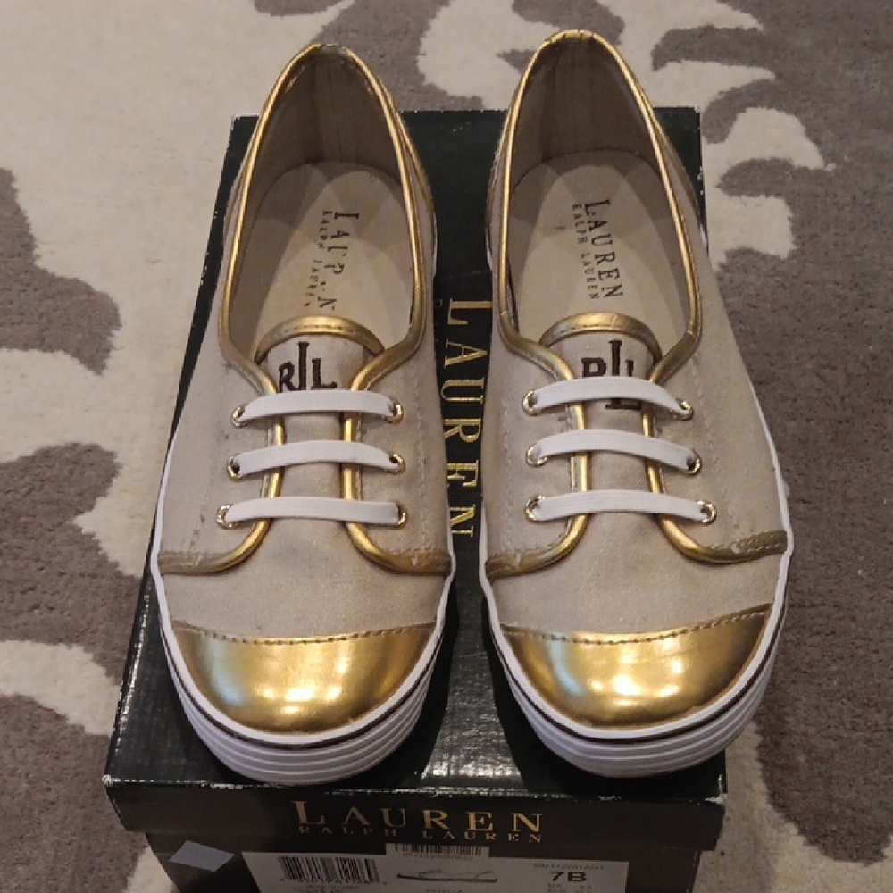 Lauren Ralph Lauren Gold and White Sneakers
